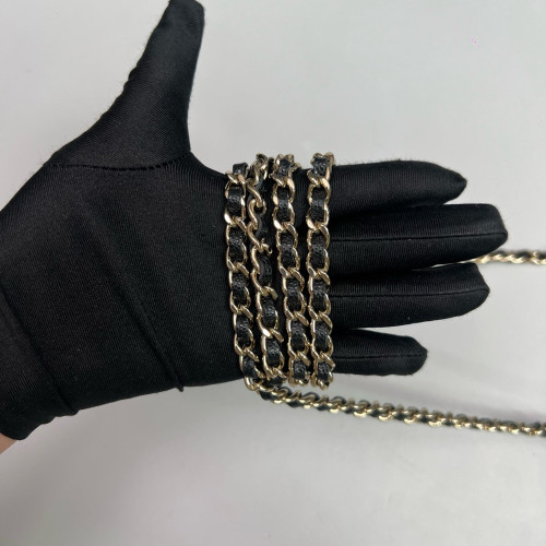 Chanel Quilted Top Handle Slim Vanity Case With Chain Grained Calfskin Black