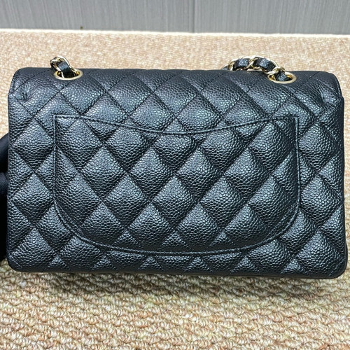 Chanel Quilted Small Ribbon Chain Flap Bag Grained Calfskin Black