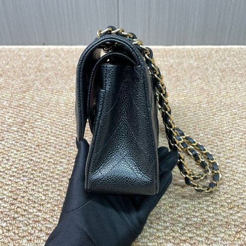 Chanel Quilted Small Ribbon Chain Flap Bag Grained Calfskin Black