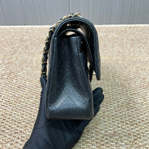 Chanel Quilted Small Ribbon Chain Flap Bag Grained Calfskin Black