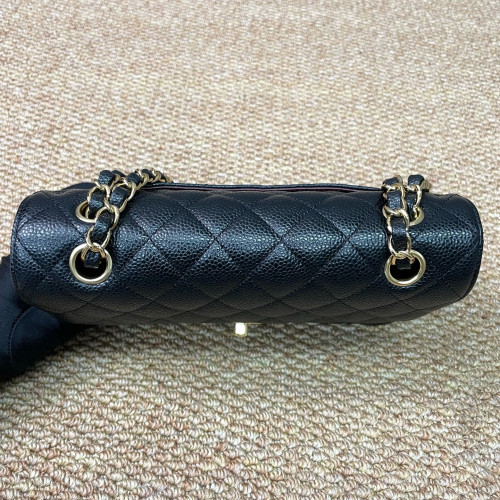 Chanel Quilted Small Ribbon Chain Flap Bag Grained Calfskin Black