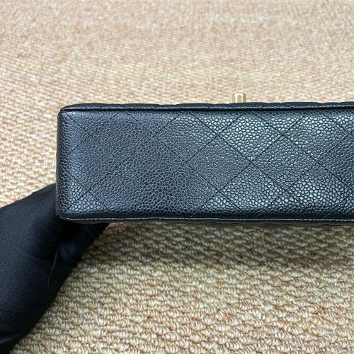 Chanel Quilted Small Ribbon Chain Flap Bag Grained Calfskin Black