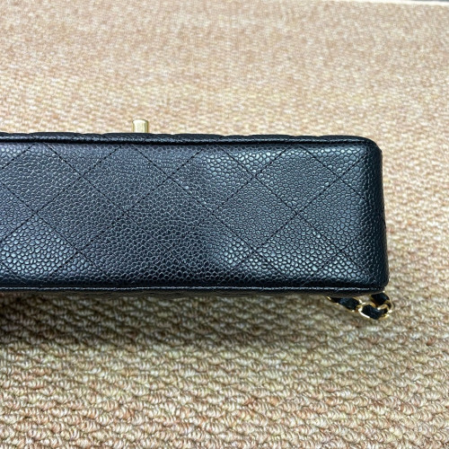 Chanel Quilted Small Ribbon Chain Flap Bag Grained Calfskin Black
