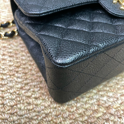Chanel Quilted Small Ribbon Chain Flap Bag Grained Calfskin Black