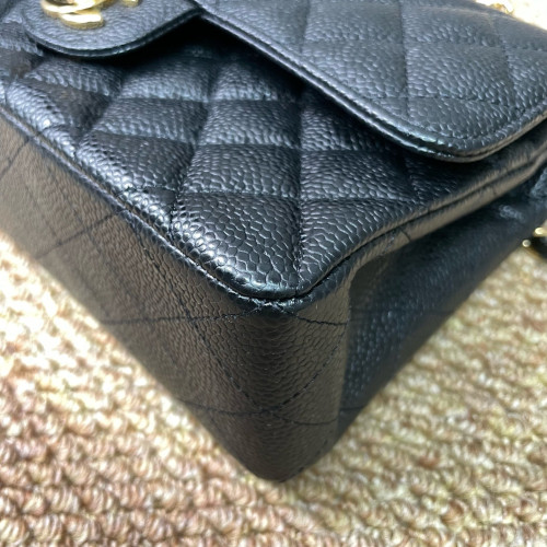 Chanel Quilted Small Ribbon Chain Flap Bag Grained Calfskin Black