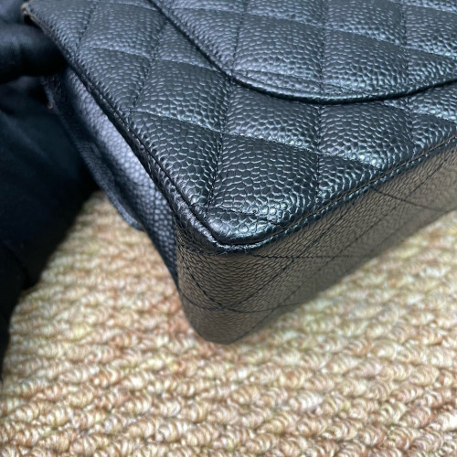 Chanel Quilted Small Ribbon Chain Flap Bag Grained Calfskin Black