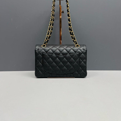 Chanel Quilted Small Ribbon Chain Flap Bag Grained Calfskin Black