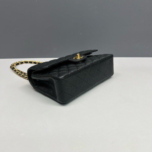 Chanel Quilted Small Ribbon Chain Flap Bag Grained Calfskin Black