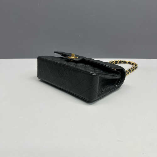 Chanel Quilted Small Ribbon Chain Flap Bag Grained Calfskin Black