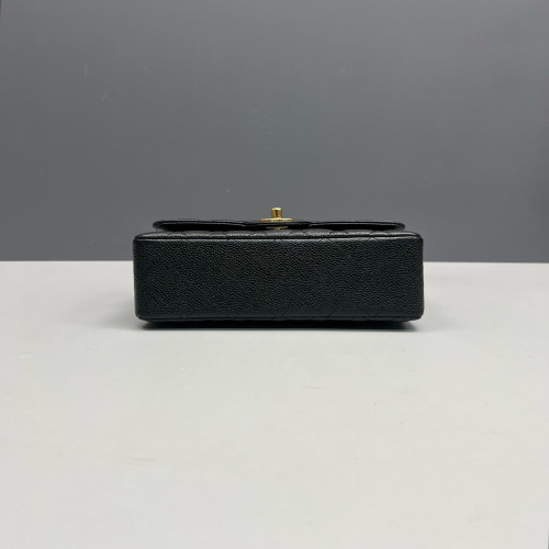 Chanel Quilted Small Ribbon Chain Flap Bag Grained Calfskin Black