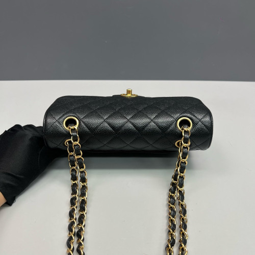 Chanel Quilted Small Ribbon Chain Flap Bag Grained Calfskin Black
