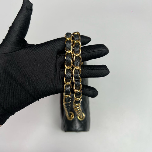 Chanel Quilted Small Ribbon Chain Flap Bag Grained Calfskin Black