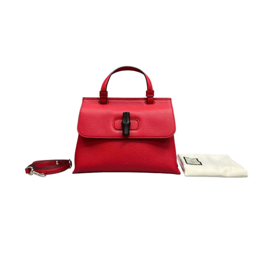 Gucci Small Bamboo Daily Top Handle Bag Calfskin Red