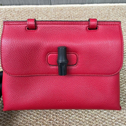 Gucci Small Bamboo Daily Top Handle Bag Calfskin Red