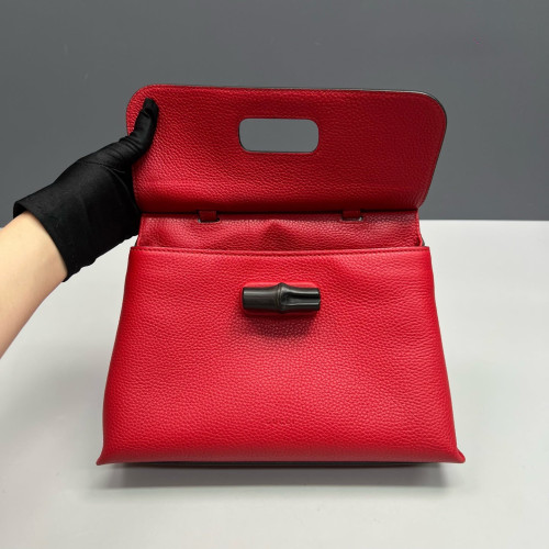 Gucci Small Bamboo Daily Top Handle Bag Calfskin Red