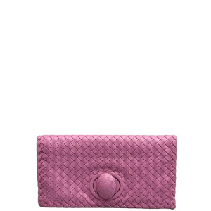 Bottega Veneta Clutch Calfskin Intrecciato Pink