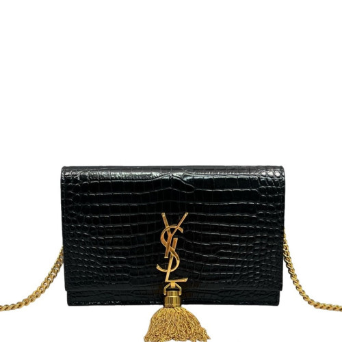 Yves Saint Laurent Small Kate Crossbody Bag Calfskin Crocodile Embossed Black