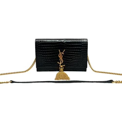 Yves Saint Laurent Small Kate Crossbody Bag Calfskin Crocodile Embossed Black