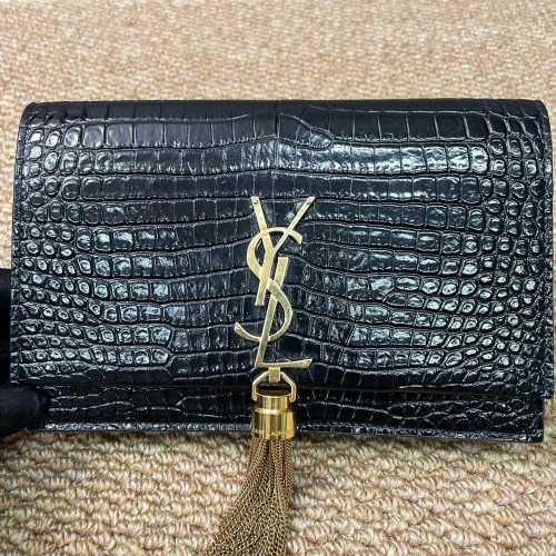 Yves Saint Laurent Small Kate Crossbody Bag Calfskin Crocodile Embossed Black