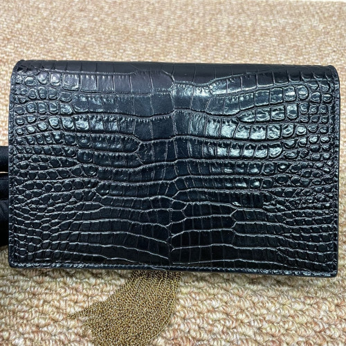 Yves Saint Laurent Small Kate Crossbody Bag Calfskin Crocodile Embossed Black