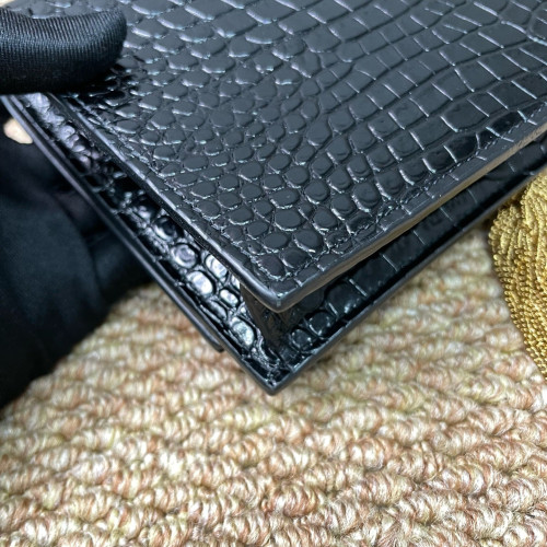 Yves Saint Laurent Small Kate Crossbody Bag Calfskin Crocodile Embossed Black