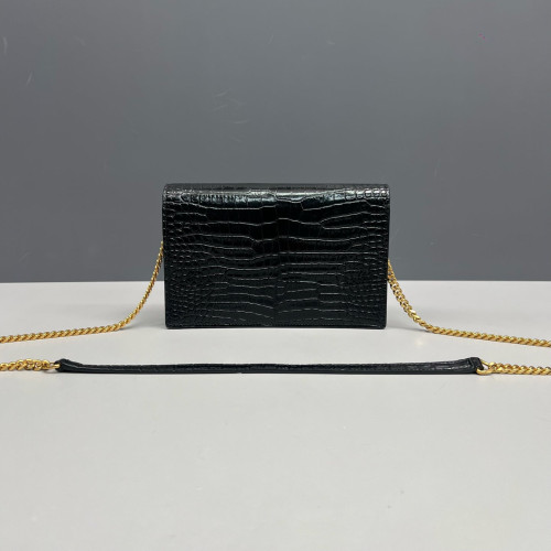 Yves Saint Laurent Small Kate Crossbody Bag Calfskin Crocodile Embossed Black