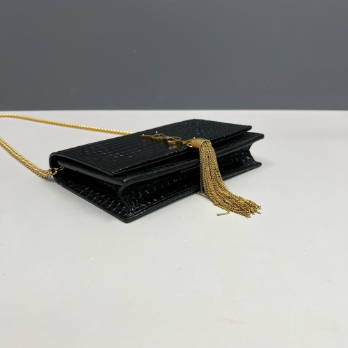 Yves Saint Laurent Small Kate Crossbody Bag Calfskin Crocodile Embossed Black