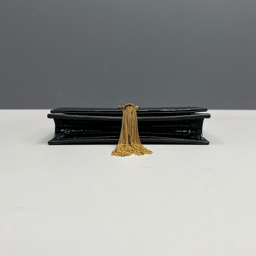 Yves Saint Laurent Small Kate Crossbody Bag Calfskin Crocodile Embossed Black