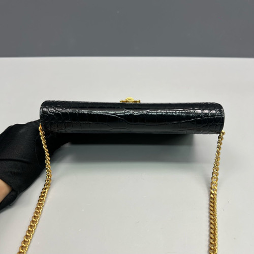 Yves Saint Laurent Small Kate Crossbody Bag Calfskin Crocodile Embossed Black