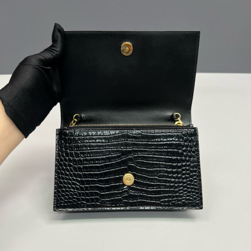Yves Saint Laurent Small Kate Crossbody Bag Calfskin Crocodile Embossed Black