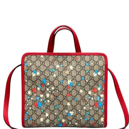 Gucci Children's Printed Tote Bag GG Supreme Monogram Beige Red Blue