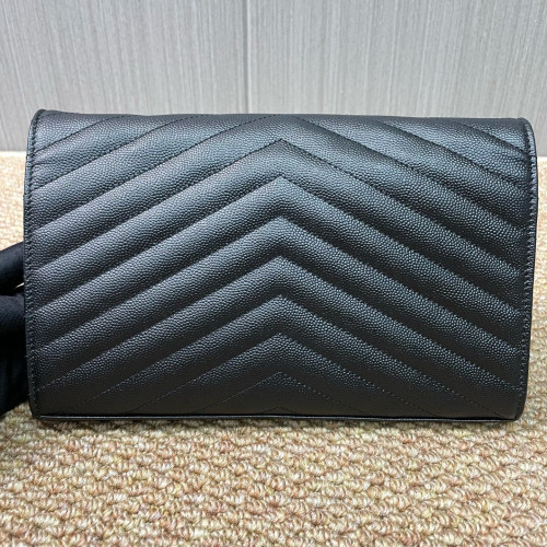 Yves Saint Laurent Envelope Wallet On Chain Shiny Caviar Calfskin Black