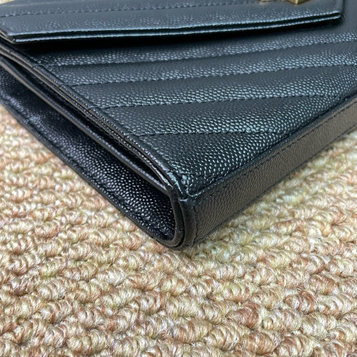 Yves Saint Laurent Envelope Wallet On Chain Shiny Caviar Calfskin Black