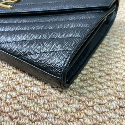 Yves Saint Laurent Envelope Wallet On Chain Shiny Caviar Calfskin Black