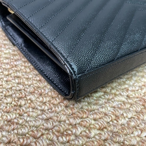 Yves Saint Laurent Envelope Wallet On Chain Shiny Caviar Calfskin Black