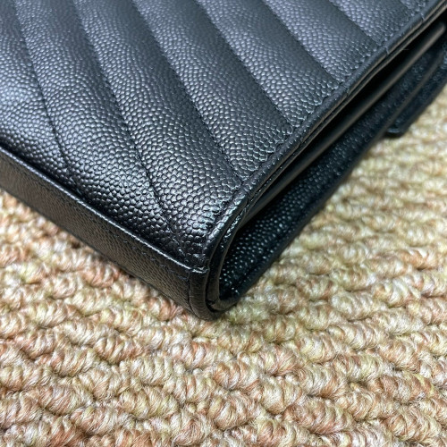Yves Saint Laurent Envelope Wallet On Chain Shiny Caviar Calfskin Black