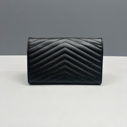 Yves Saint Laurent Envelope Wallet On Chain Shiny Caviar Calfskin Black