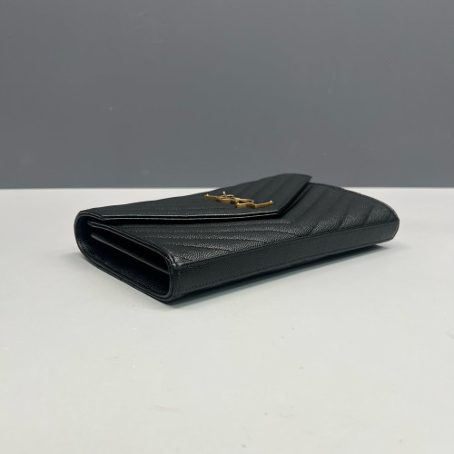 Yves Saint Laurent Envelope Wallet On Chain Shiny Caviar Calfskin Black