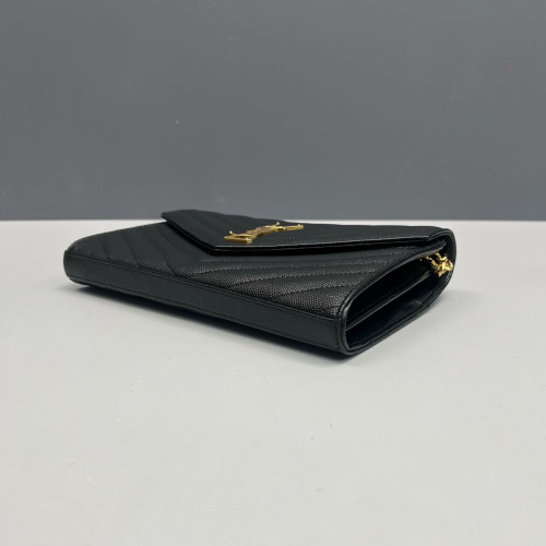 Yves Saint Laurent Envelope Wallet On Chain Shiny Caviar Calfskin Black