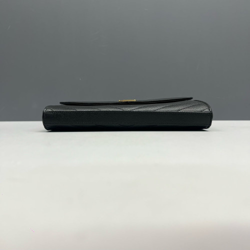 Yves Saint Laurent Envelope Wallet On Chain Shiny Caviar Calfskin Black
