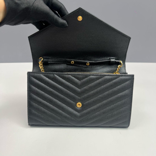 Yves Saint Laurent Envelope Wallet On Chain Shiny Caviar Calfskin Black