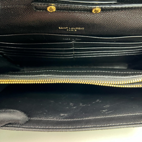 Yves Saint Laurent Envelope Wallet On Chain Shiny Caviar Calfskin Black