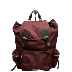 Burberry Medium Rucksack Backpack Nylon Calfskin Burgundy Black