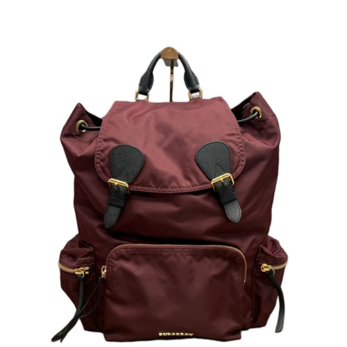 Burberry Medium Rucksack Backpack Nylon Calfskin Burgundy Black