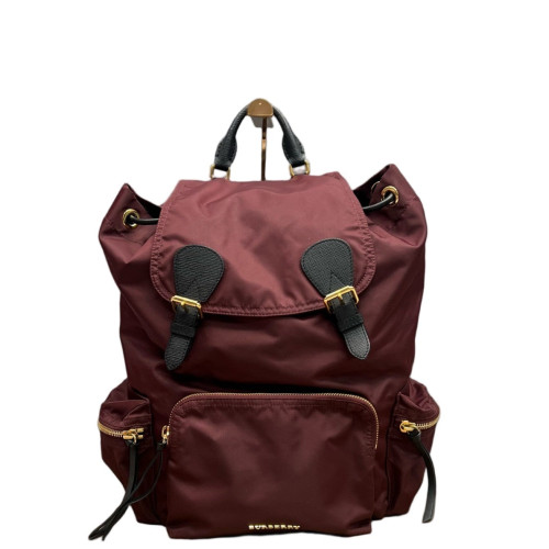 Burberry Medium Rucksack Backpack Nylon Calfskin Burgundy Black