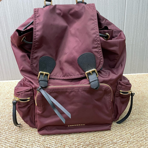 Burberry Medium Rucksack Backpack Nylon Calfskin Burgundy Black
