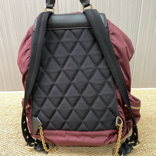 Burberry Medium Rucksack Backpack Nylon Calfskin Burgundy Black