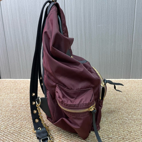 Burberry Medium Rucksack Backpack Nylon Calfskin Burgundy Black