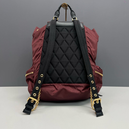 Burberry Medium Rucksack Backpack Nylon Calfskin Burgundy Black