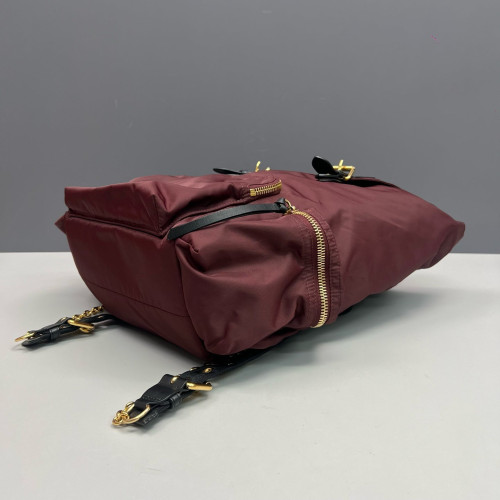 Burberry Medium Rucksack Backpack Nylon Calfskin Burgundy Black